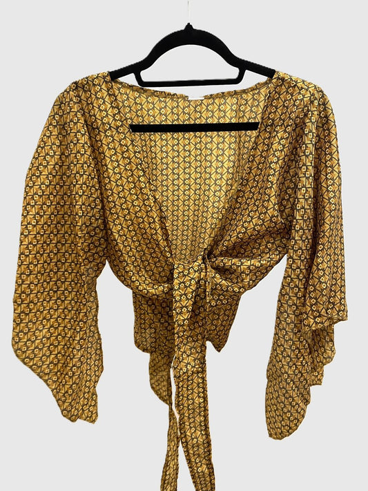 Upcycled Wickelbluse #604 - Ocker & Braun