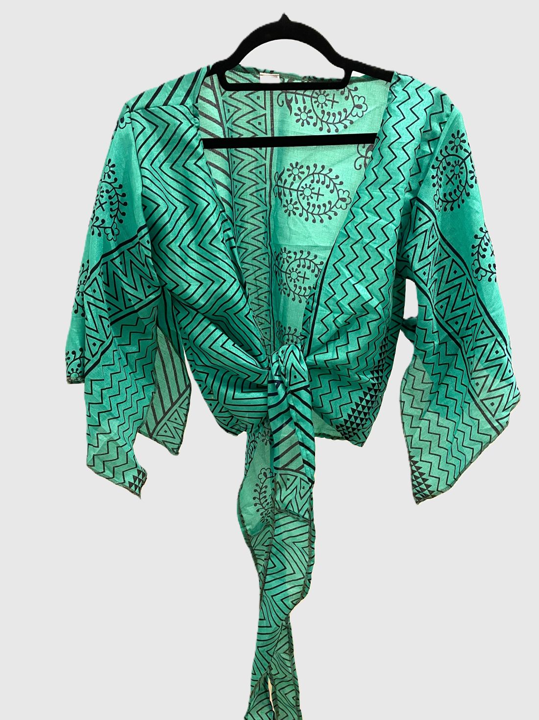 Upcycled Wickelbluse #610 - Türkis & Blau