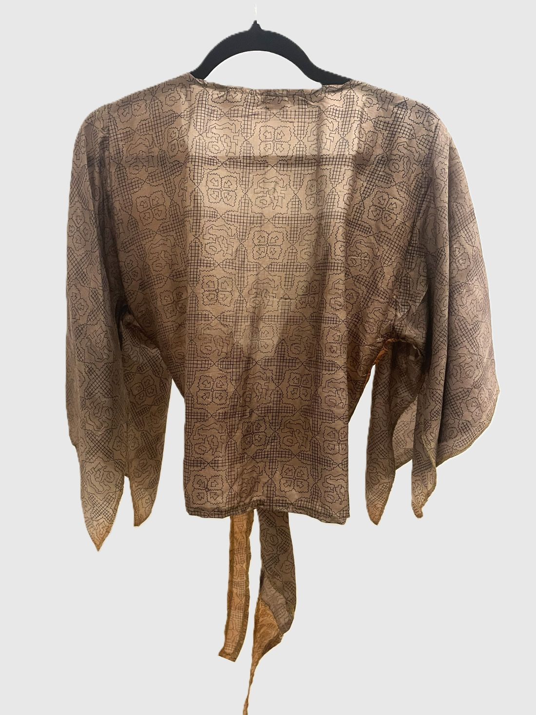 Upcycled Wickelbluse #613 - Grau & Orange