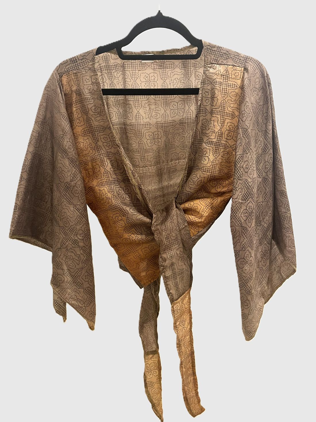 Upcycled Wickelbluse #613 - Grau & Orange