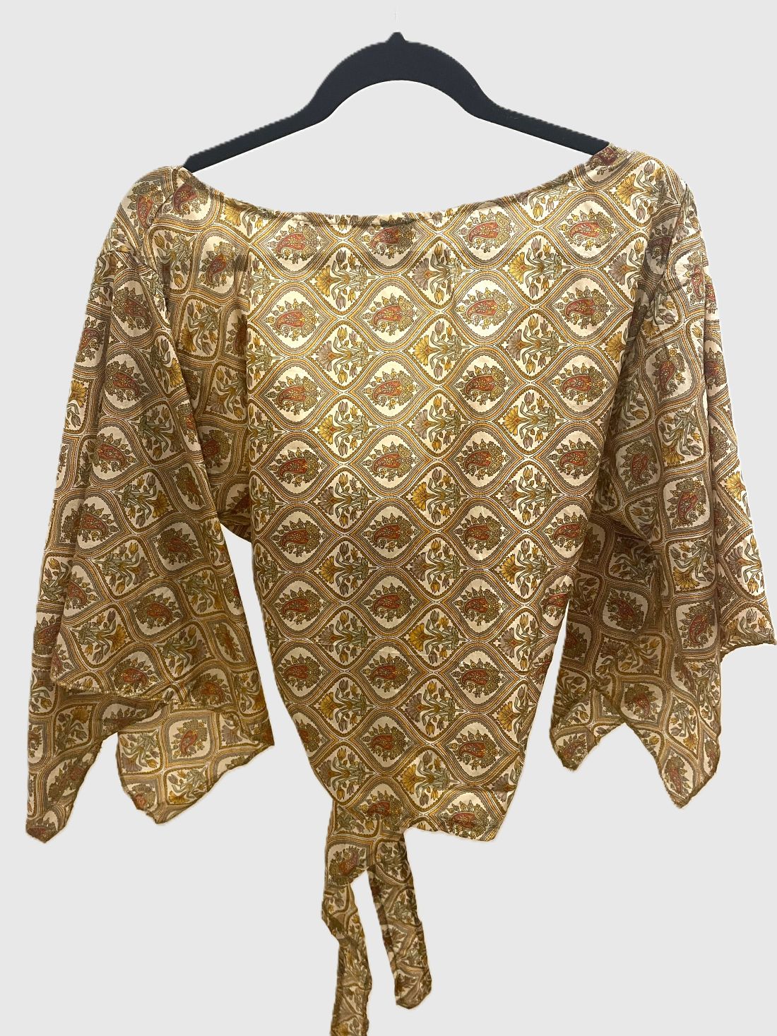 Upcycled Wickelbluse #620 - Beige, Orange & Rot
