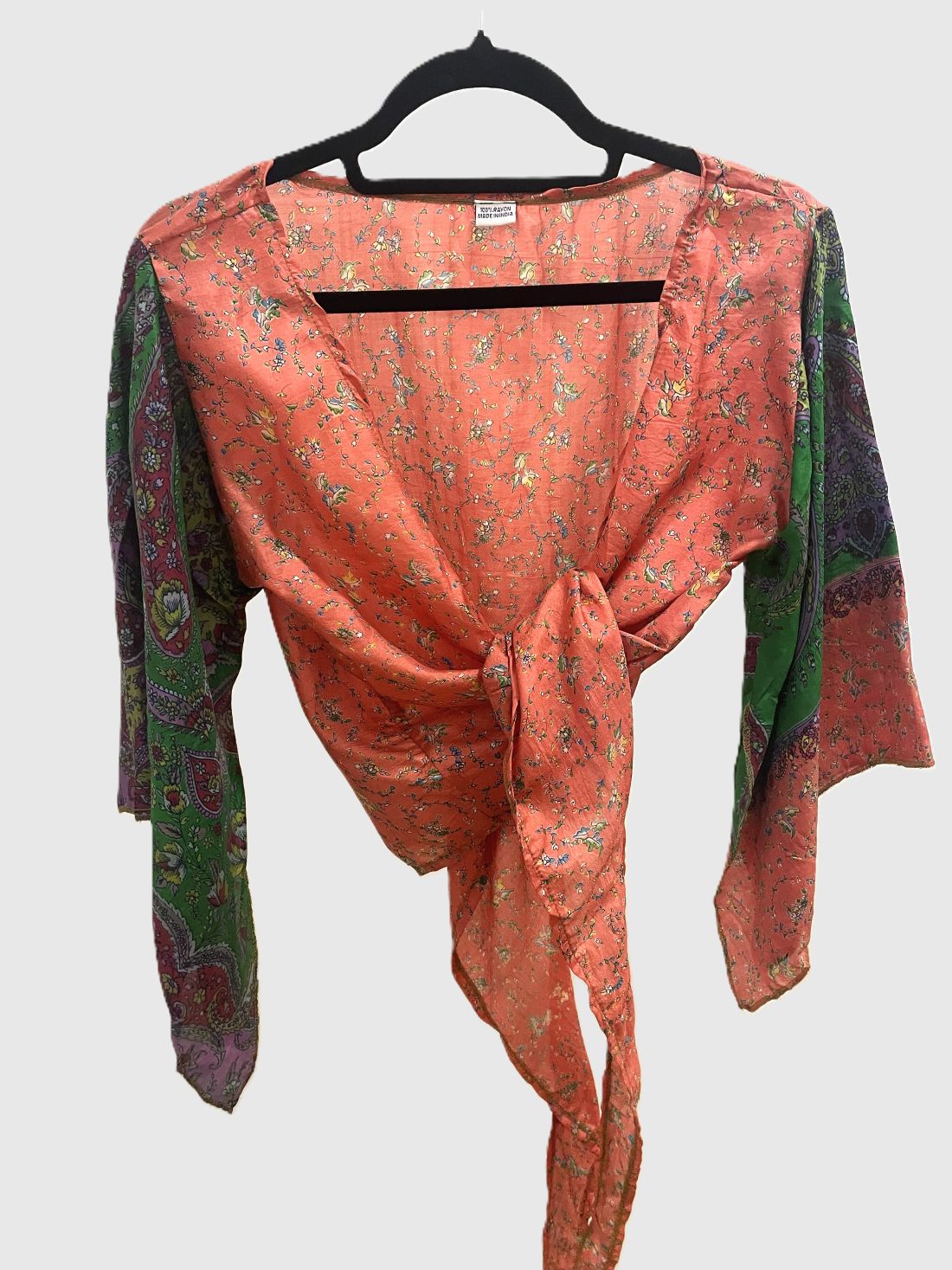 Upcycled Wickelbluse #621 -  Rosa, Lila & Grün