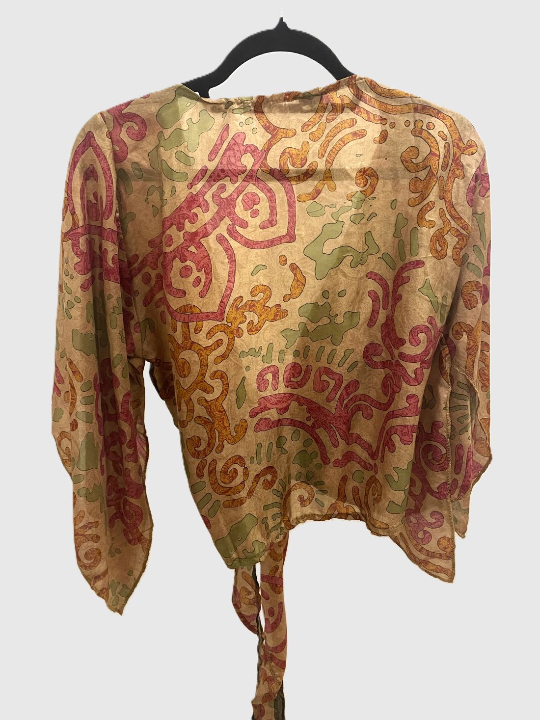 Upcycled Wickelbluse #623 - Beige, Pink, Orange & Grün