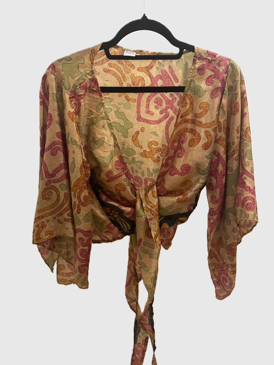 Upcycled Wickelbluse #623 - Beige, Pink, Orange & Grün