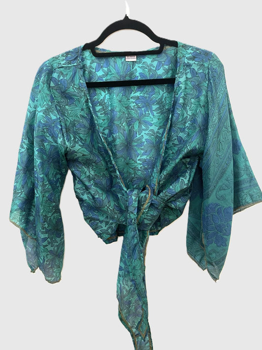 Upcycled Wickelbluse #624 - Blau