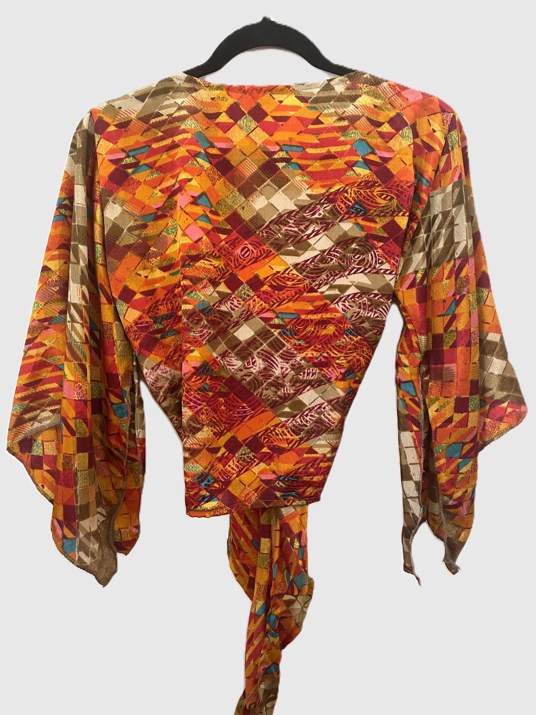 Upcycled Wickelbluse #627 - Orange & Braun