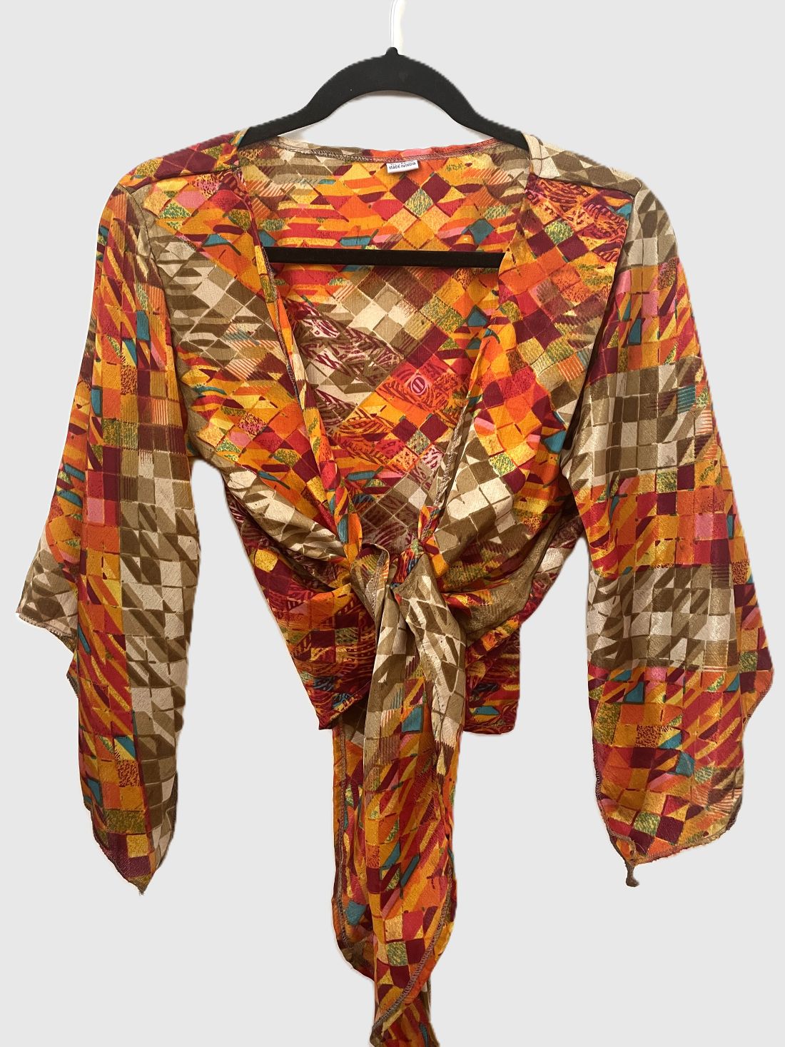 Upcycled Wickelbluse #627 - Orange & Braun
