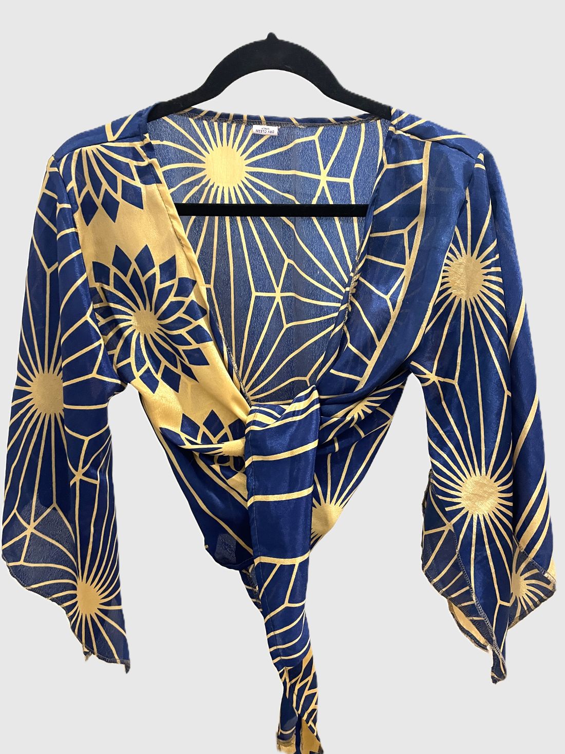Upcycled Wickelbluse #629 - Blau & Gold