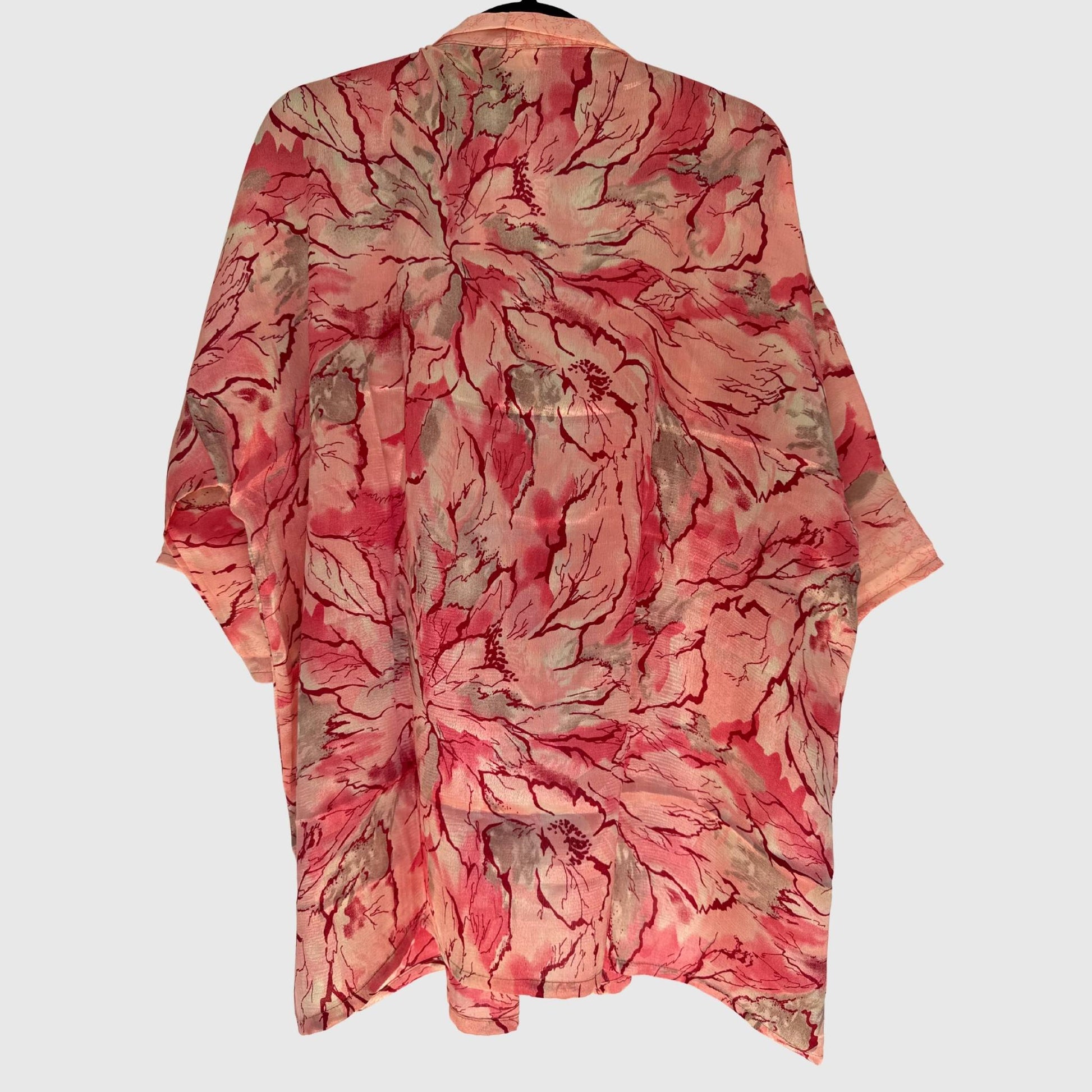 Upcycled Kimono #954 aus Vintage-Sari in Rot – Rückansicht