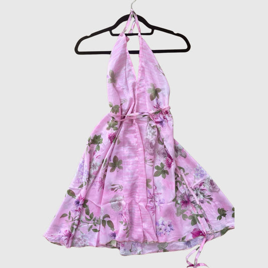 Kurzes Magic Scarf Dress aus upcyceltem Sari in Rosa, Vorderansicht