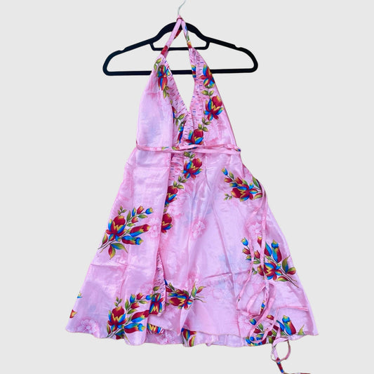 Kurzes Magic Scarf Dress aus upcyceltem Sari in Rosa, Vorderansicht