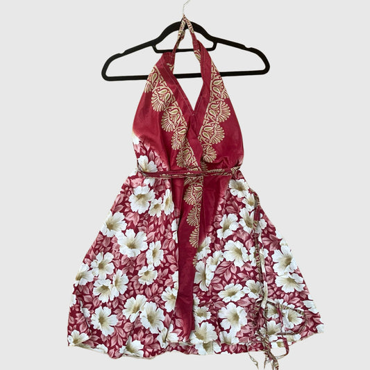 Kurzes Magic Scarf Dress aus upcyceltem Sari in Rot, Vorderansicht