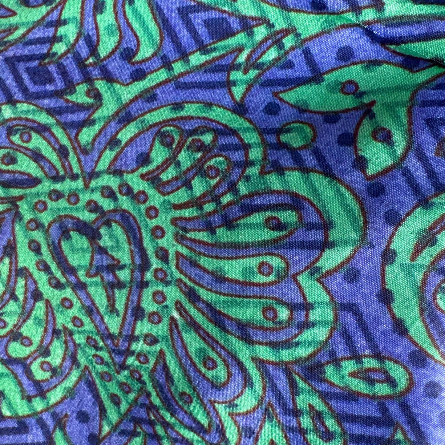 Stoffdetail: upcycelter Sari-Stoff in Blau & Türkis