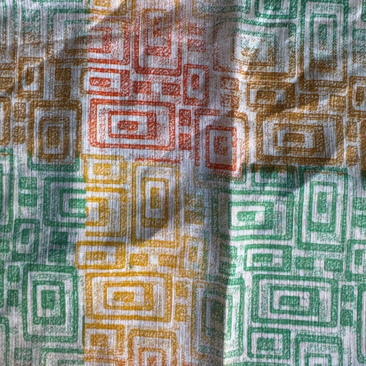Stoffdetail: upcycelter Sari-Stoff in Türkis & Grau