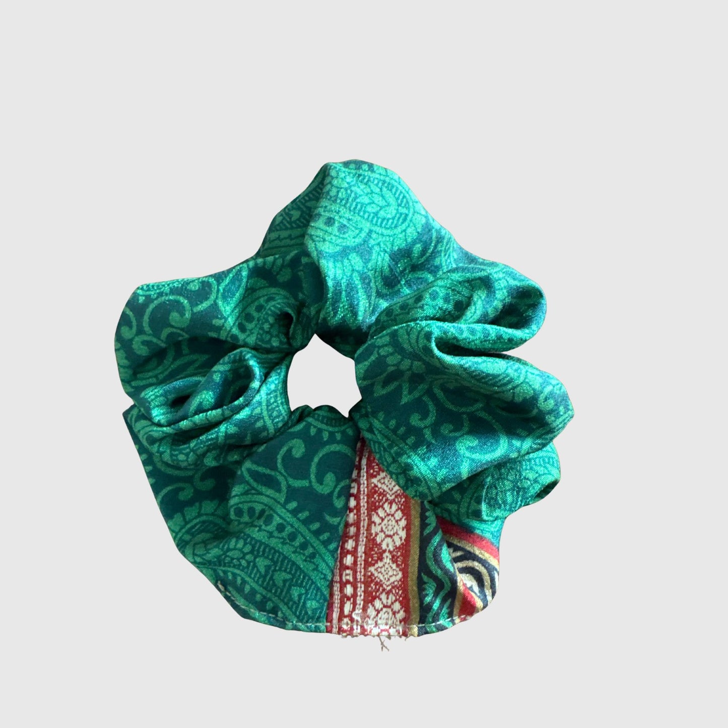 Upcycled Scrunchie #1003 aus Vintage-Sari in Petrol
