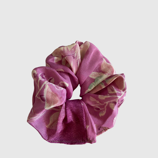 Upcycled Scrunchie #1035 aus Vintage-Sari in Braun & Beige