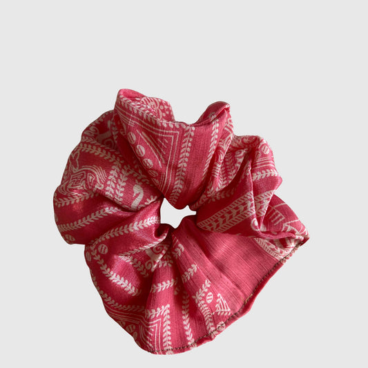 Upcycled Scrunchie #1040 aus Vintage-Sari in Rot & Braun