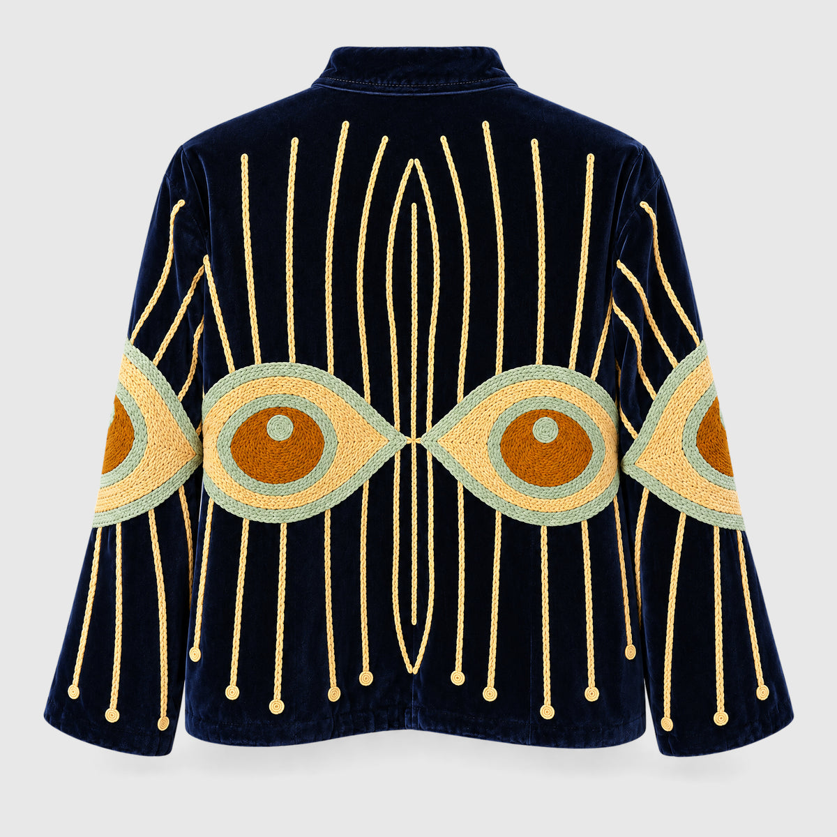 Suzani Velvet Jacket #04 Navy Eye – Rückansicht mit Stickerei