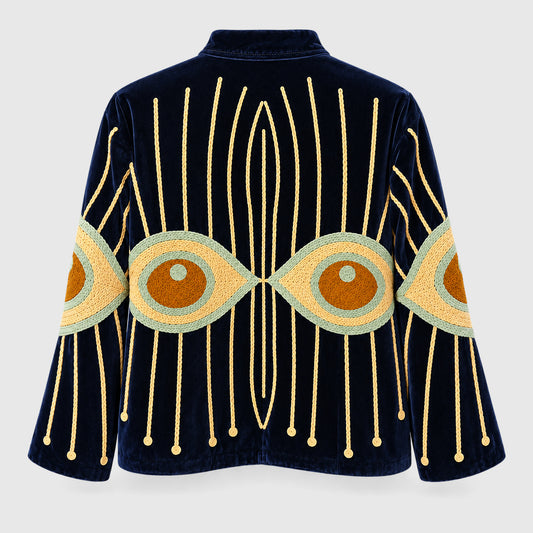 Suzani Velvet Jacket #04 Navy Eye – Rückansicht mit Stickerei