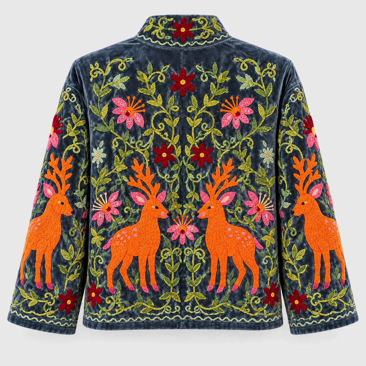 Suzani Velvet Jacket #05 Deer Meadow – Rückansicht mit Stickerei