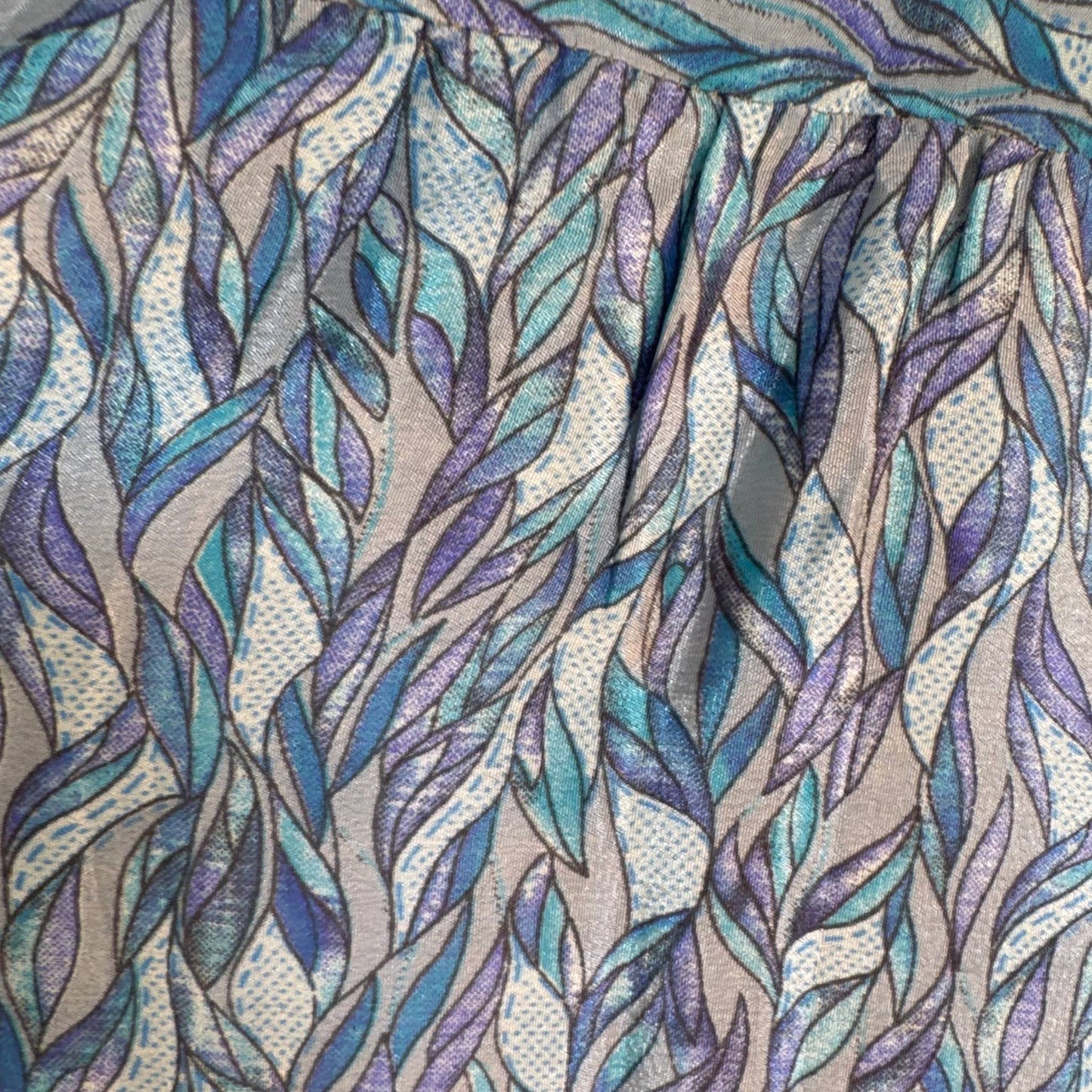 Upcycled Tiered Palazzo Pants #1066 aus Vintage-Sari in Grau & Blau – Detailansicht