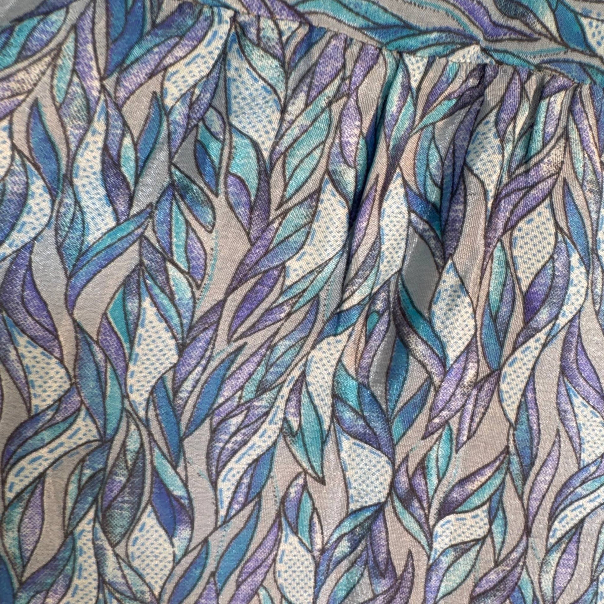 Upcycled Tiered Palazzo Pants #1066 aus Vintage-Sari in Grau & Blau – Detailansicht