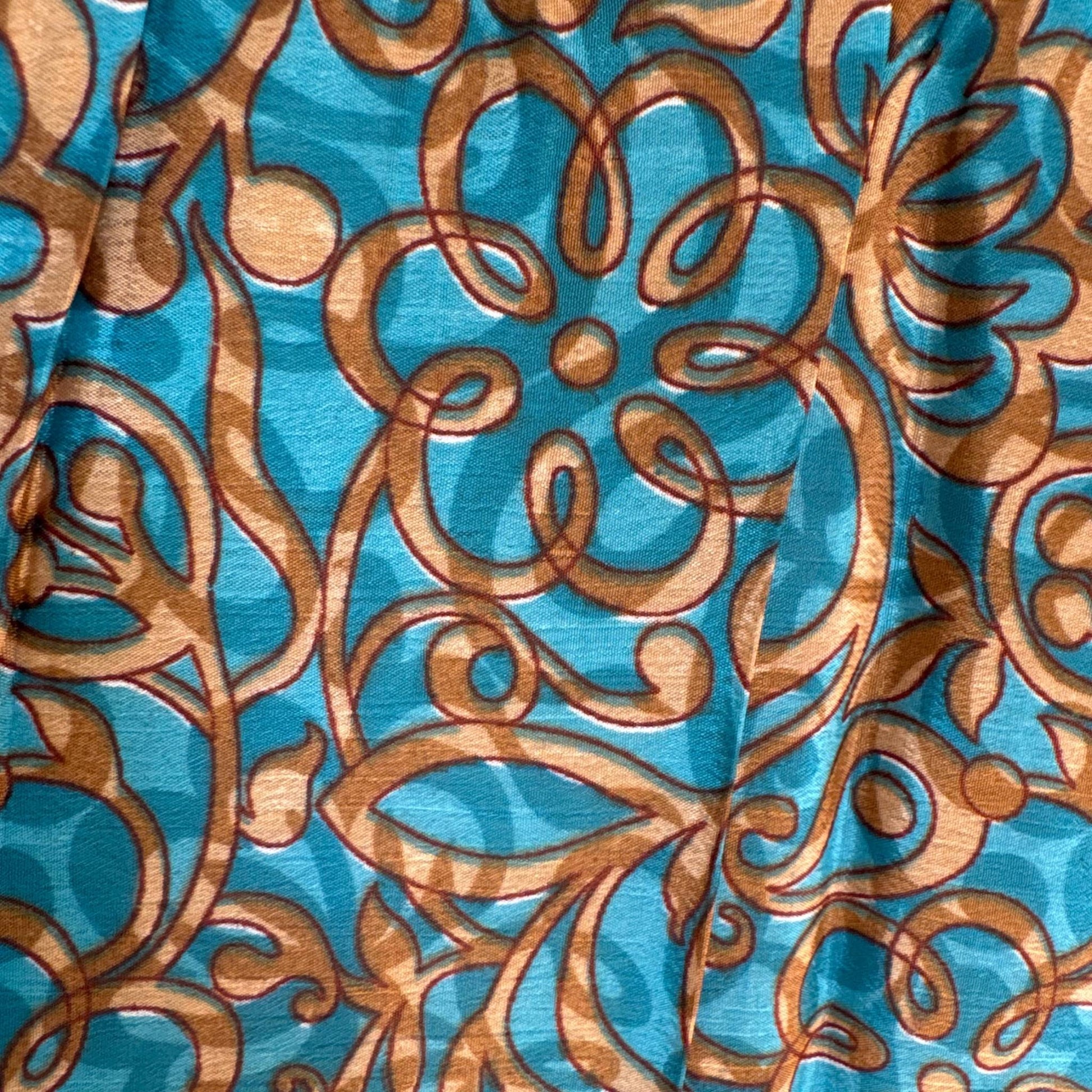 Upcycled Tiered Palazzo Pants #1096 aus Vintage-Sari in Braun & Türkis – Detailansicht