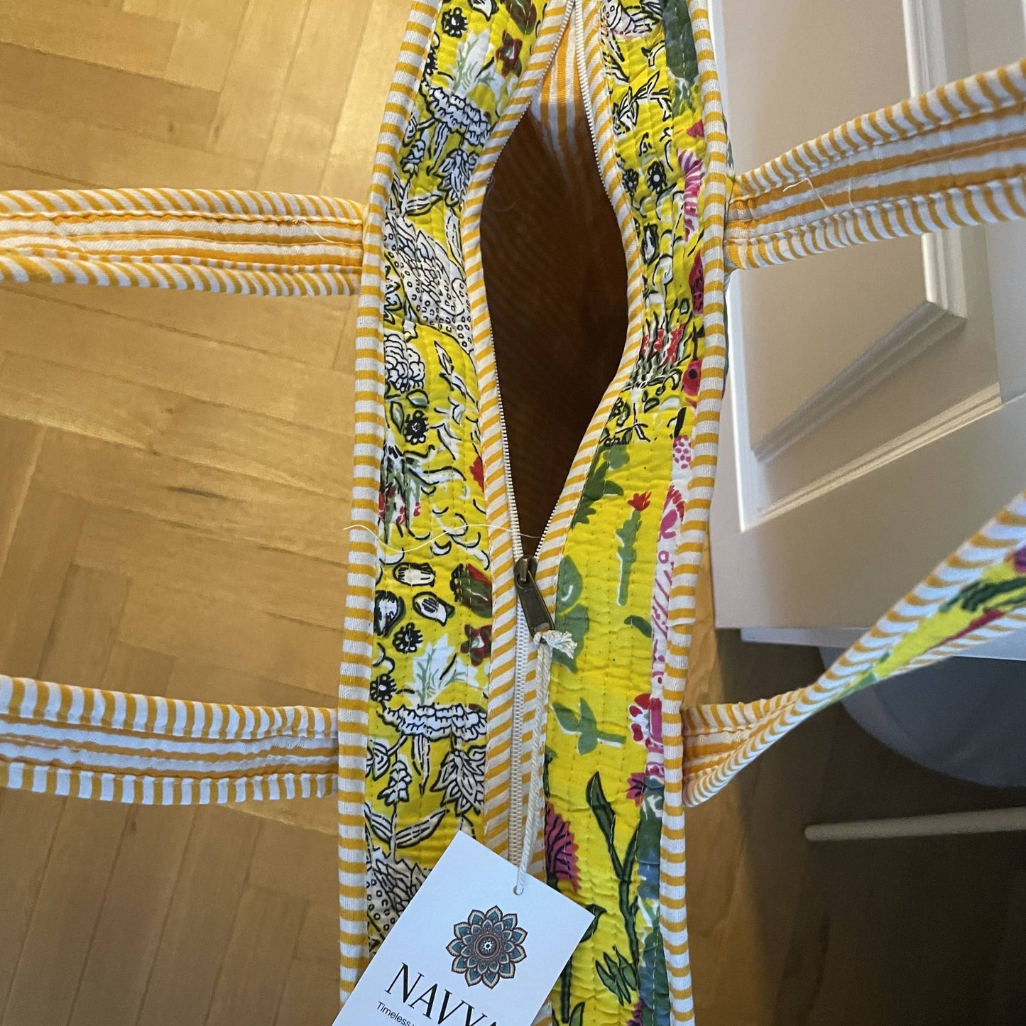 Tote Bag aus Baumwolle in Gelb, Reißverschluss