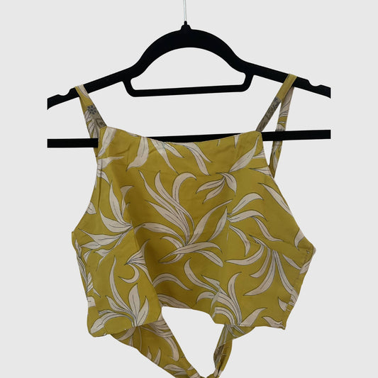 Upcycled Cropped Wickeltop #758 aus Vintage-Sari in Lime – Vorderansicht