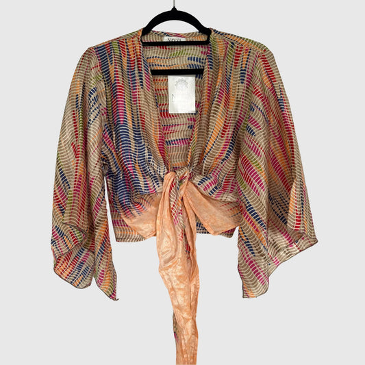 Upcycled Wickelbluse #912 aus Vintage-Sari in Orange – Vorderansicht