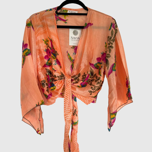 Upcycled Wickelbluse #915 aus Vintage-Sari in Orange – Vorderansicht